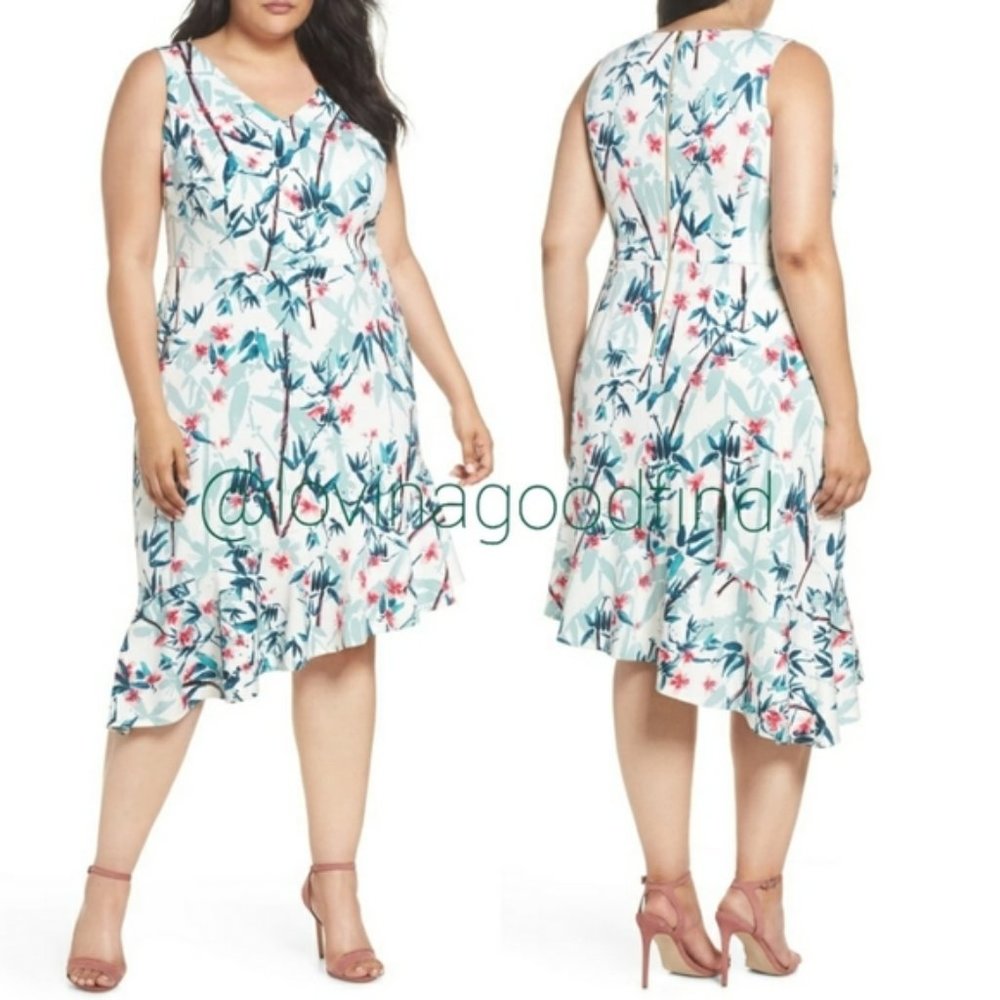 Maggy London Floral Asymmetrical Sheath Dress NWT sz 16W